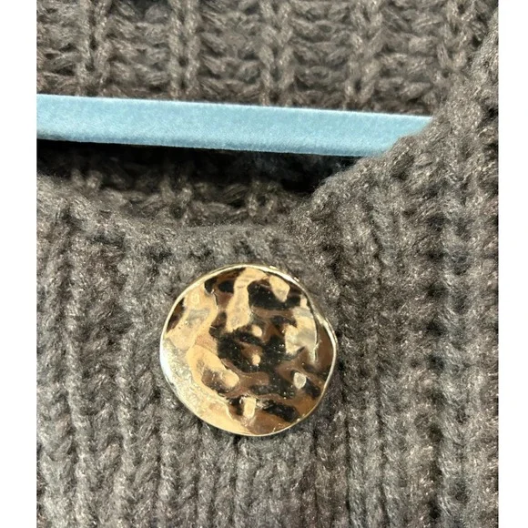 Chunky Waffle knit Boxy Cardigan Women L Brown Button Front Gold Buttons Pockets - Picture 3 of 6